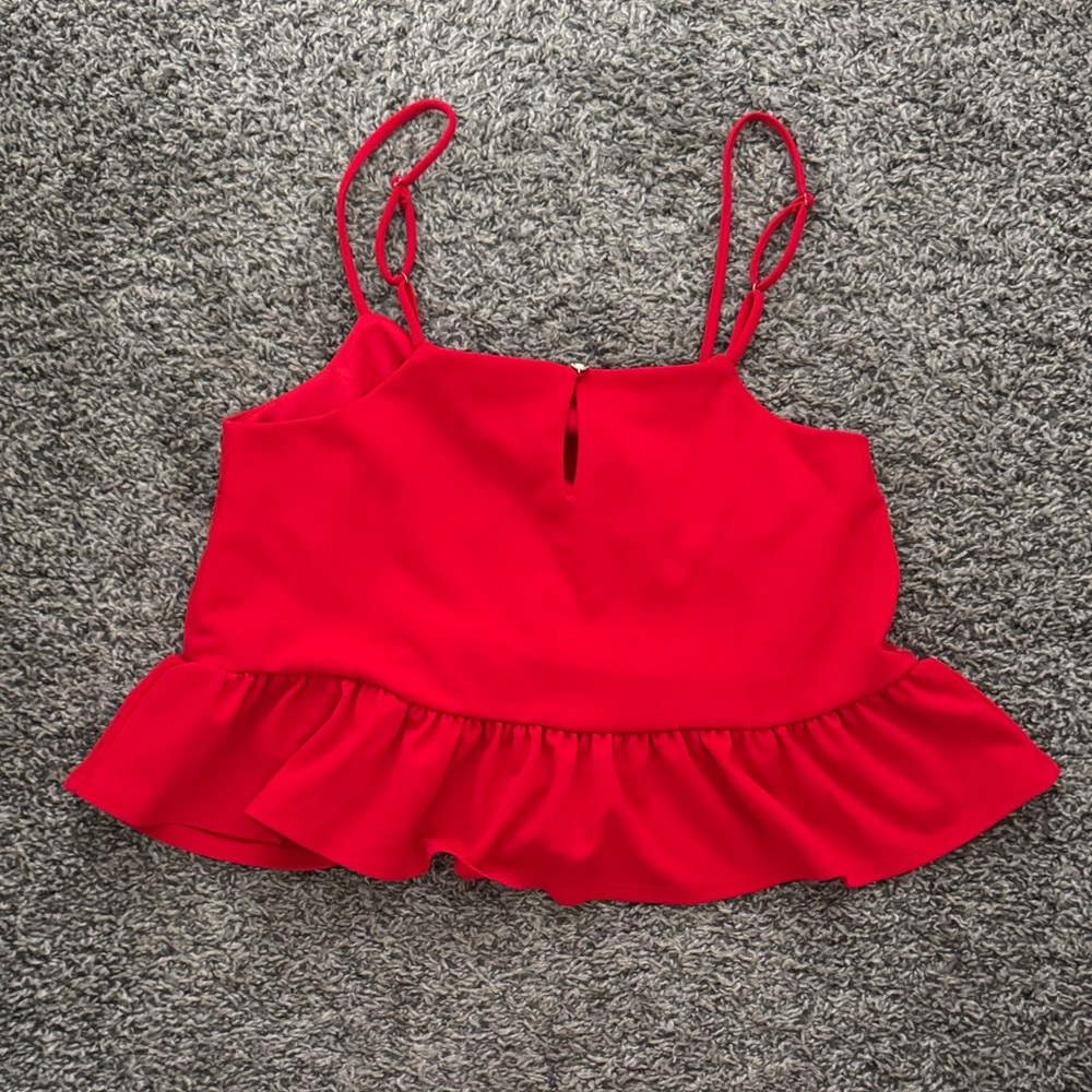 Red Ruffle Crop Top and Pants Set - Picture 5 of 8